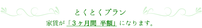とくとくプラン 家賃が3か月間半額になります。